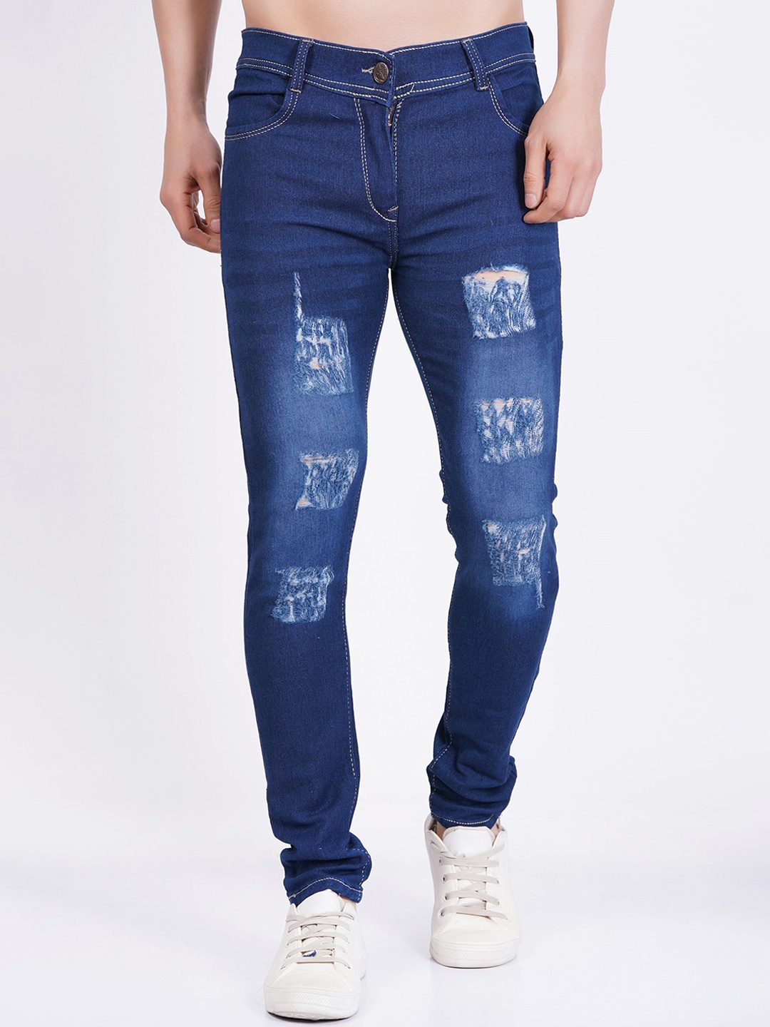 

LINARIA Men Classic Slim Fit Mildly Distressed Cotton Jeans, Blue