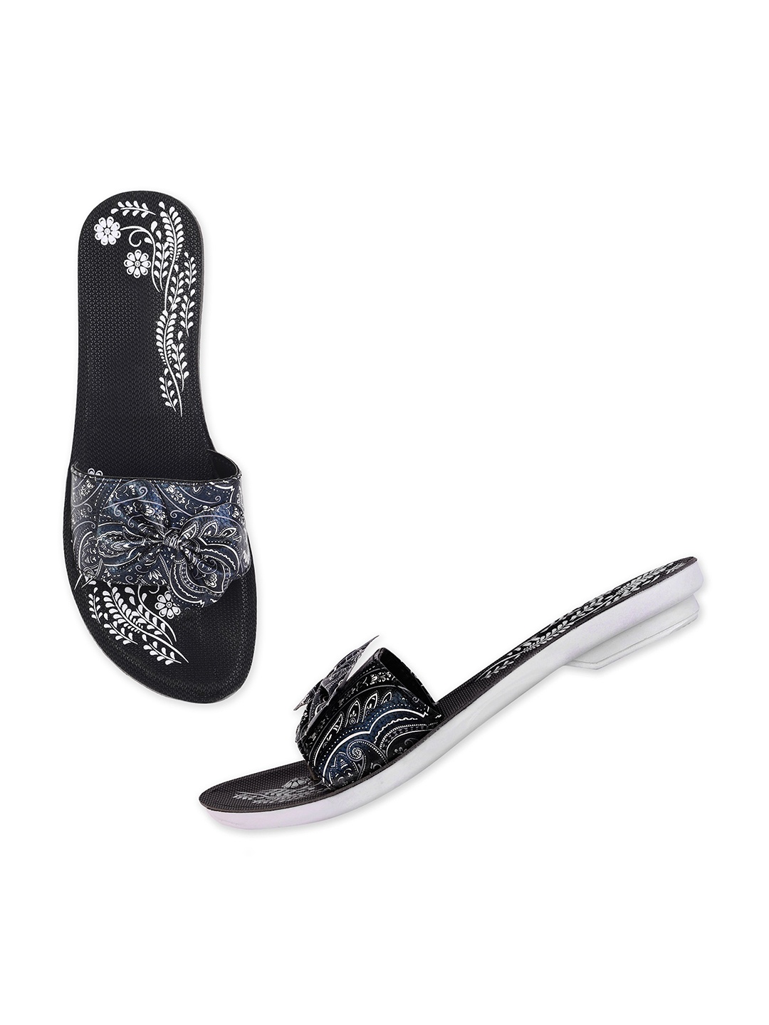 

PENNEN Women Printed Open Toe Flats, Black