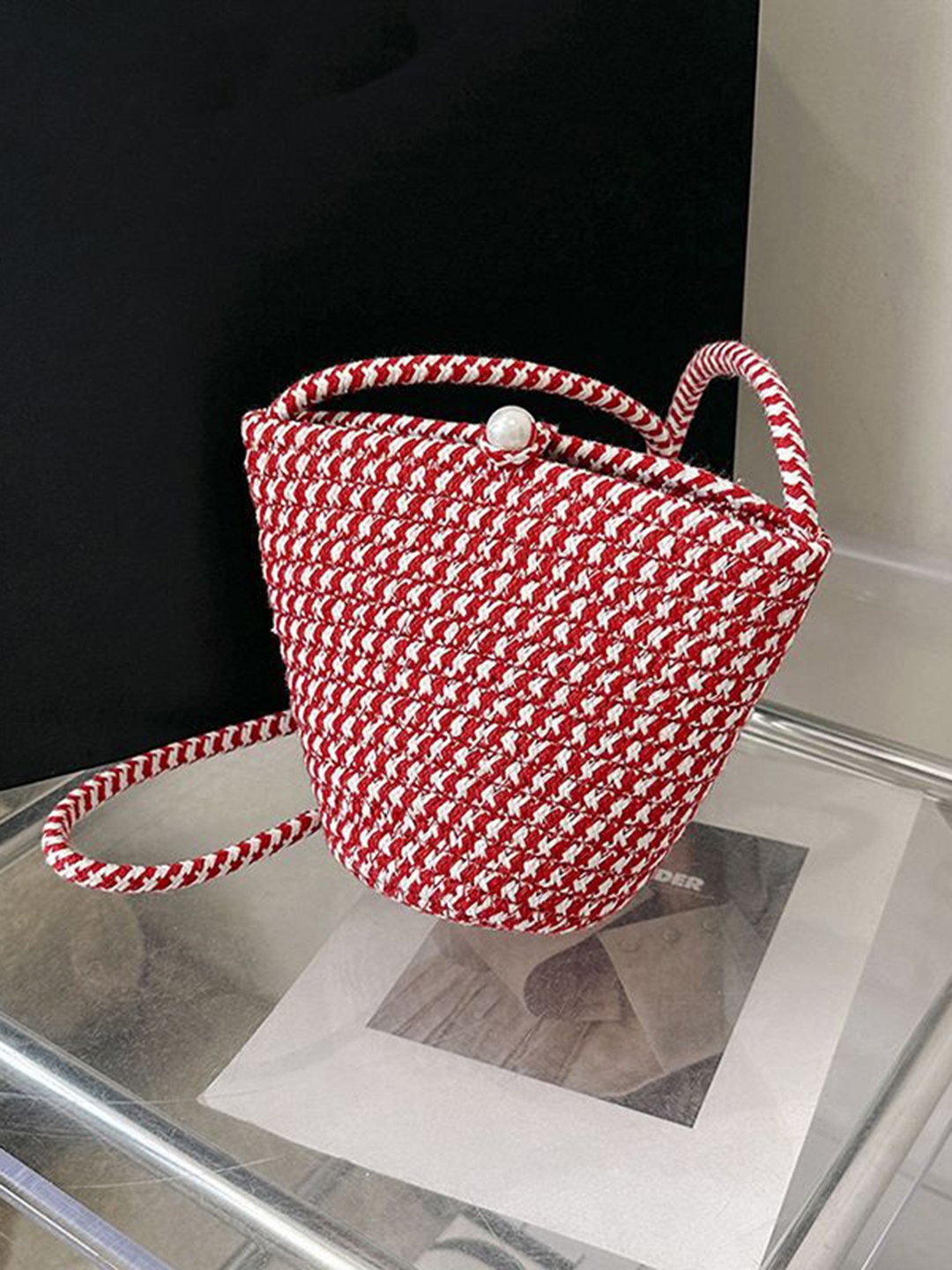 

DressBerry Printed Structured Handheld Bag, Red