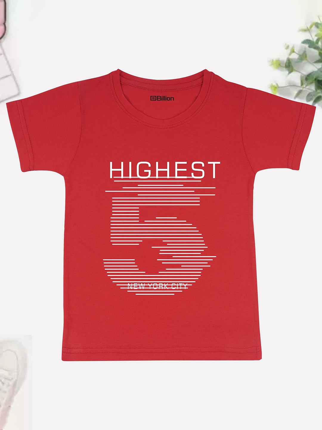 

Billion Boys Printed Bio Finish Applique T-shirt, Red