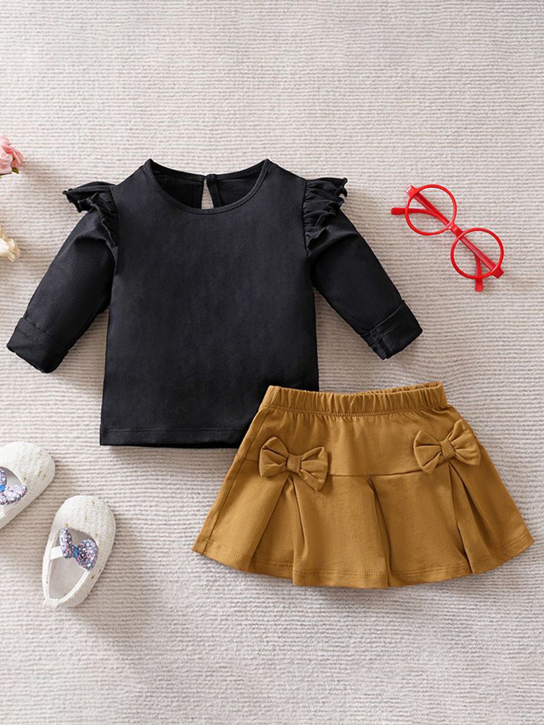 

StyleCast x Revolte Girls Round Neck Pure Cotton Top with Skirt, Black