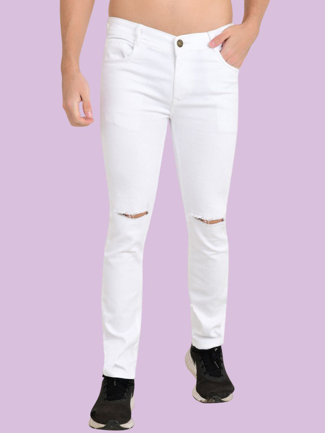 

LINARIA Men Classic Slim Fit Slash Knee Stretchable Jeans, White
