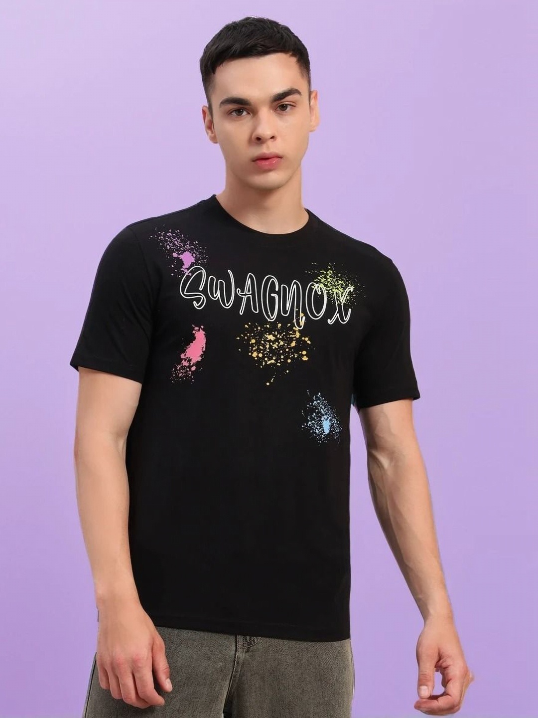 

SWAGNOX Men Printed Pockets T-shirt, Black