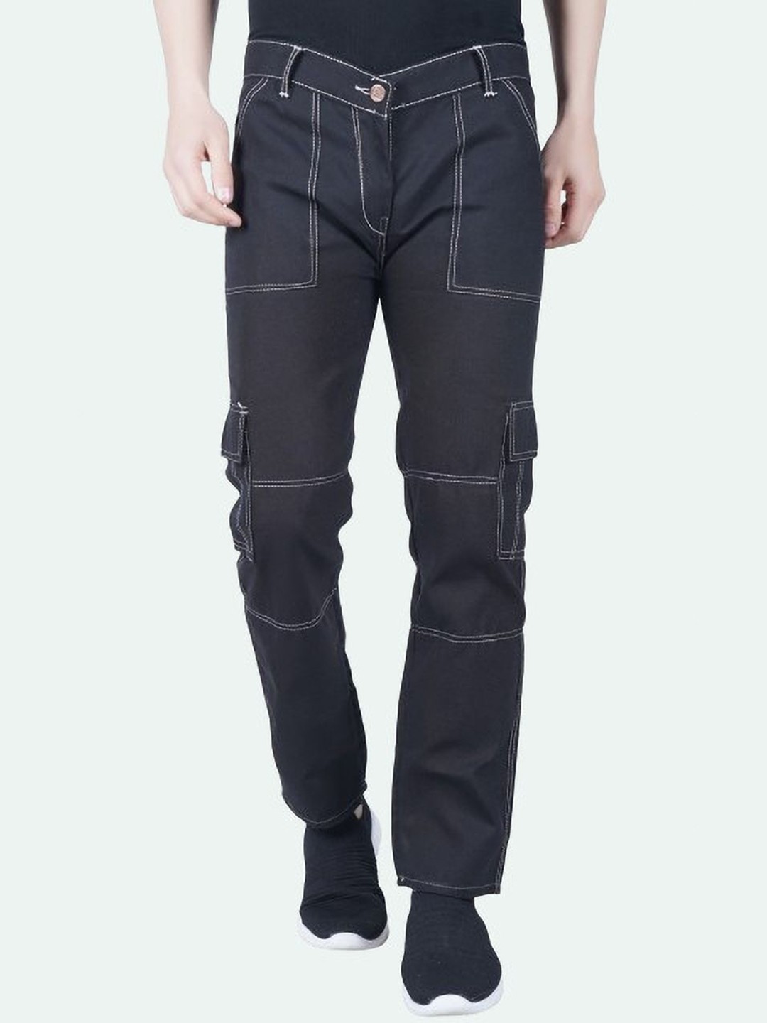 

LINARIA Men Classic Slim Fit Clean Look Dark shade Cargo Styles Jeans, Black