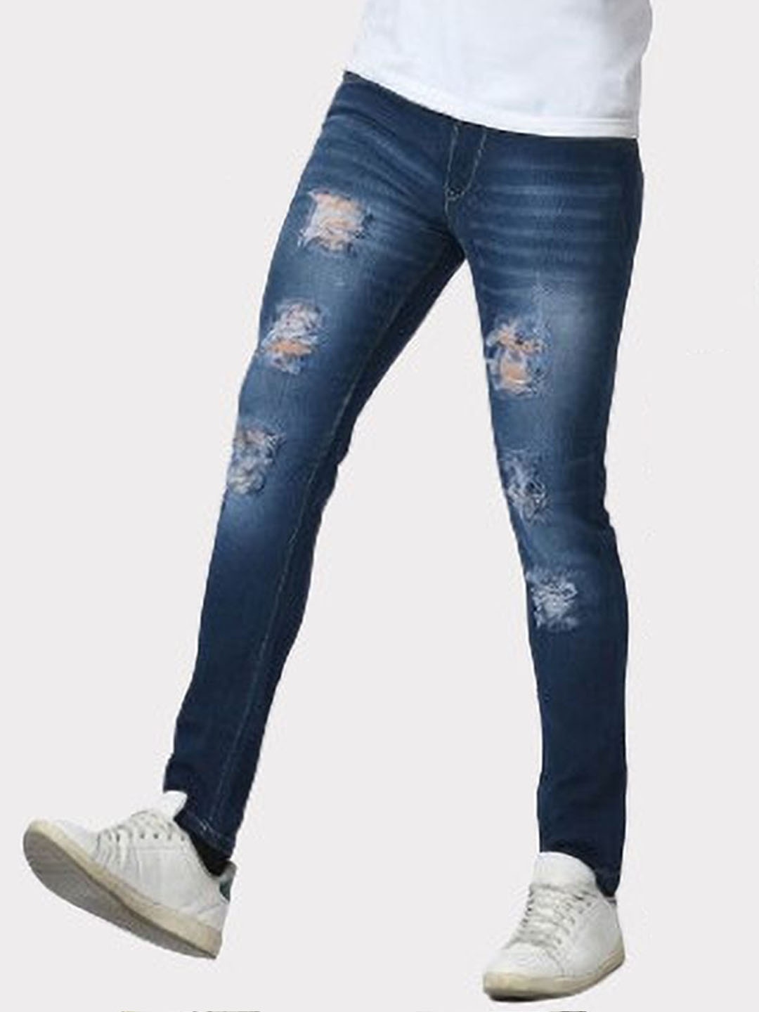 

LINARIA Men Classic Slim Fit Highly Distressed Light Fade Jeans, Blue