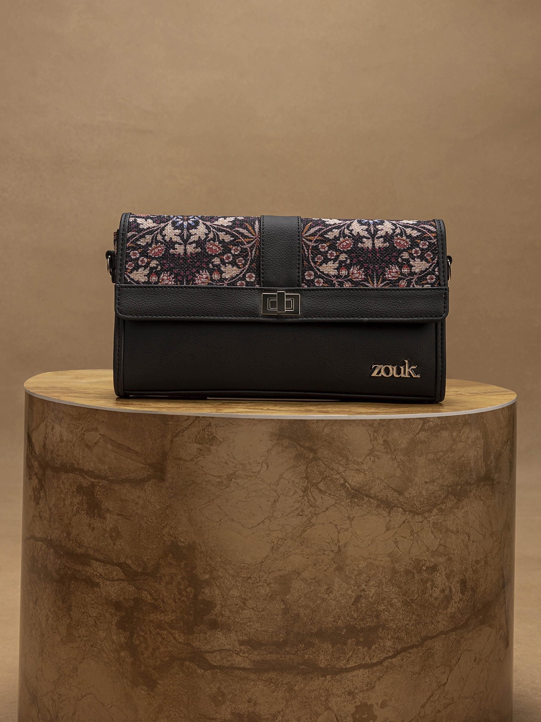 

ZOUK Tarini Printed Water Resistance Box Clutch, Black