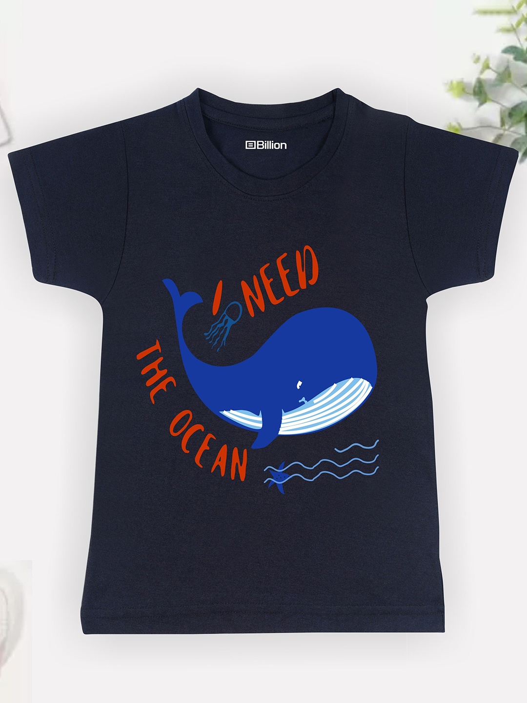 

Billion Boys Printed Bio Finish Applique T-shirt, Navy blue