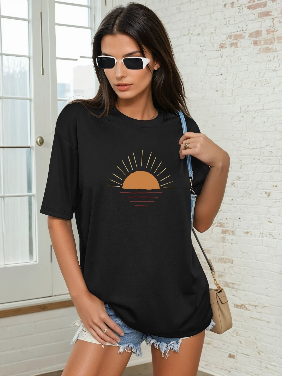 

CORSICA Women Printed Applique T-shirt, Black