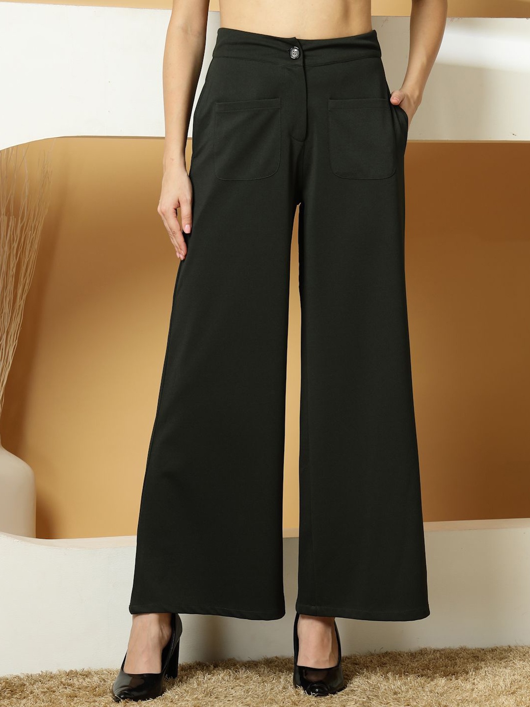 

DressBerry Women Relaxed Loose Fit High-Rise Wide Leg Trousers, Green