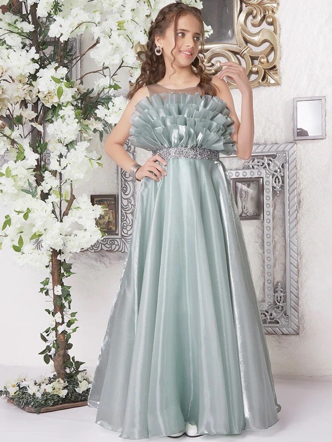 

BAESD Girls Round Neck Maxi Dress, Green