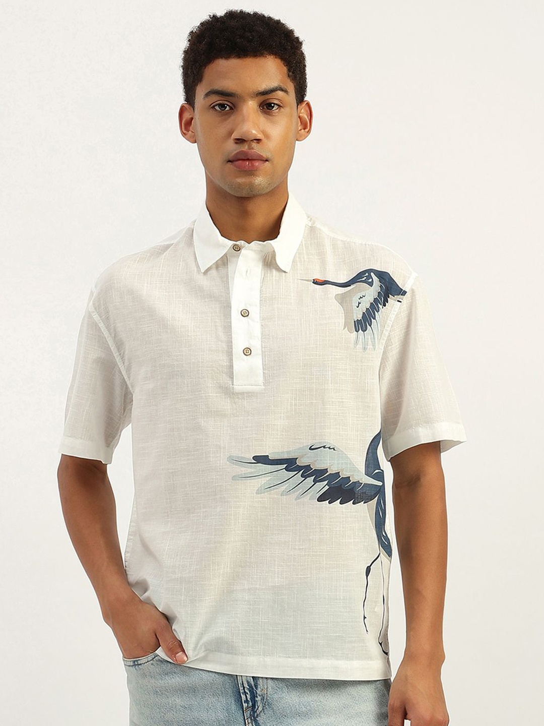 

United Colors of Benetton Men Opaque Printed Casual Shirt, White