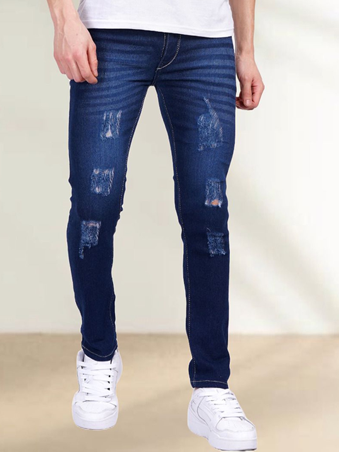

LINARIA Men Classic Slim Fit Low Distress Jeans, Blue