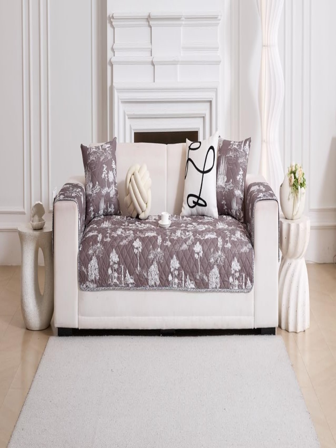 

HomeCloud Grey Printed Cotton Sofa Cover