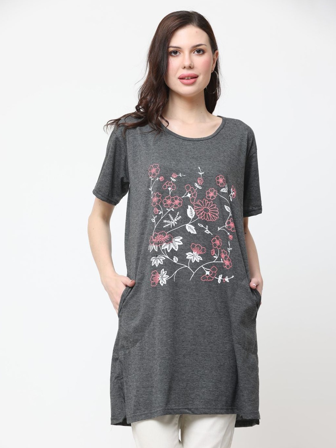 

DDASPRATION Women Floral Printed Tropical T-shirt, Grey