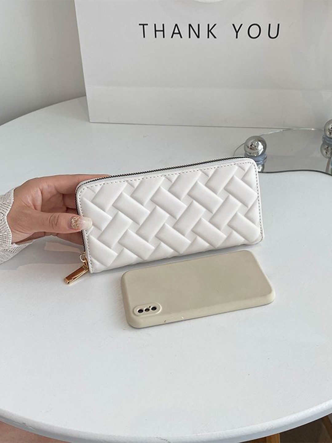 

DressBerry Women Textured PU Zip Around Wallet, White