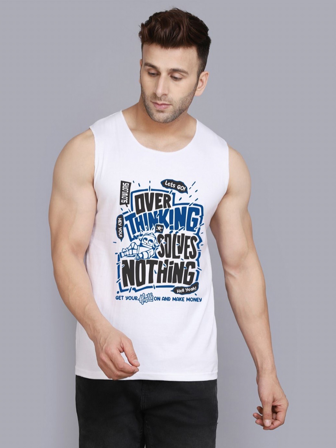 

SLOWLORIS Men Typography Printed Applique Slim Fit T-shirt, White