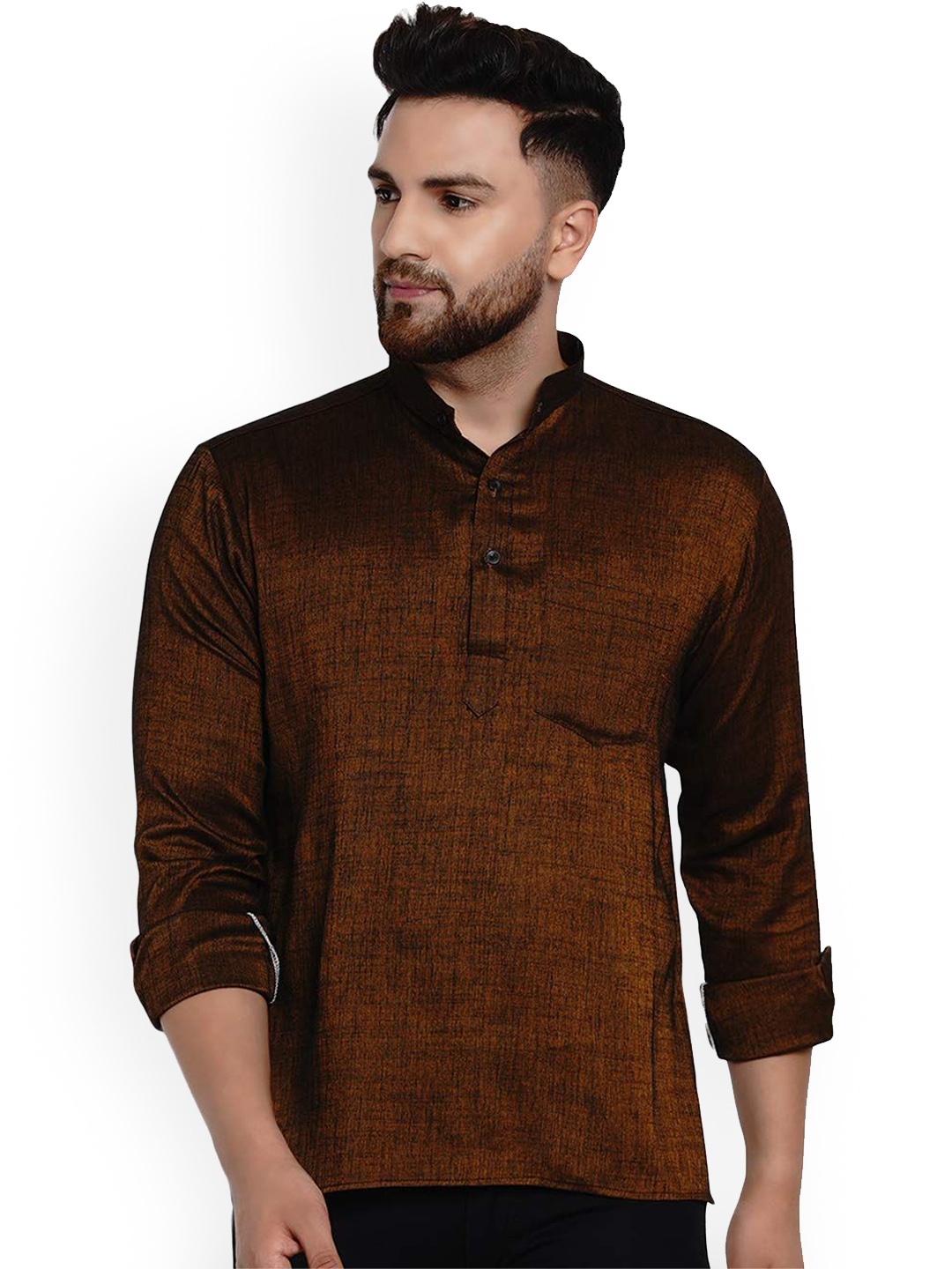 

VEERA PARIDHAAN Band Collar Straight Short Kurta, Brown