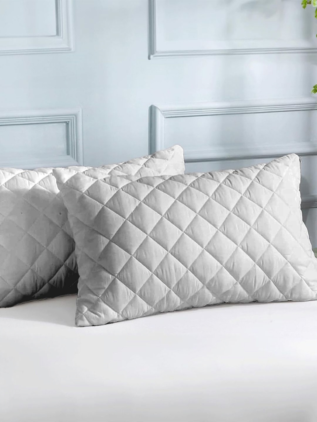 

LINENWALAS Happy Sleeping Grey 2 Pieces Checked Pure Cotton Rectangle Pillow Covers