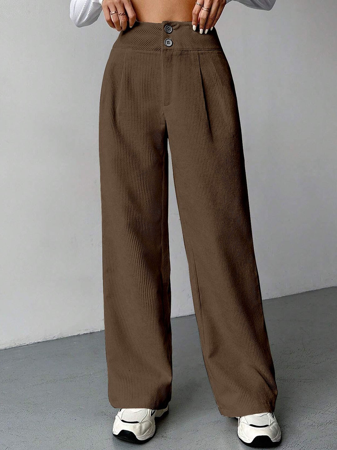 

RAJOVATI Women Loose Fit Pleated Wide Leg Trousers, Brown