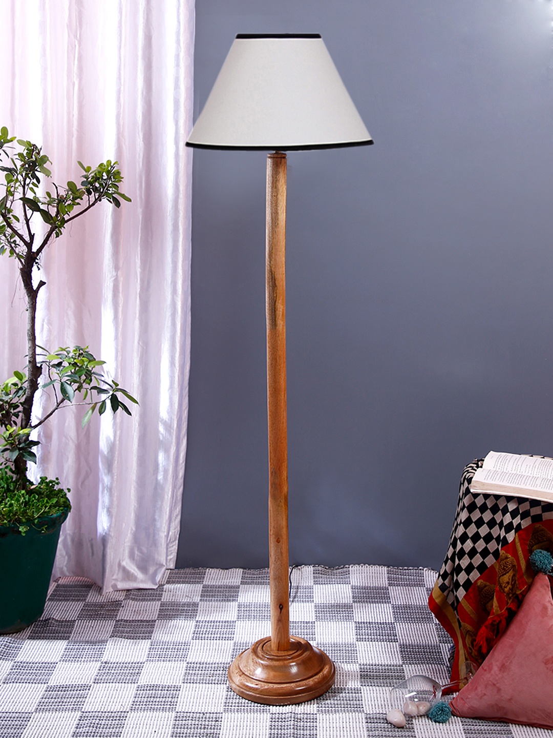 

Devansh White & Black Cotton Frustum Shade Wood Base Floor Lamps