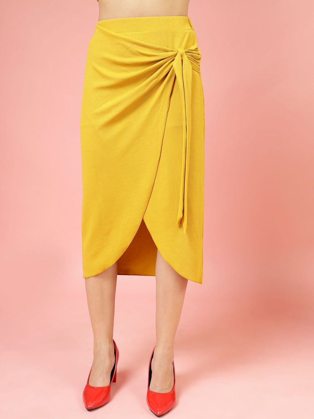 

DressBerry Women Wrap Tulip Midi Skirt, Yellow