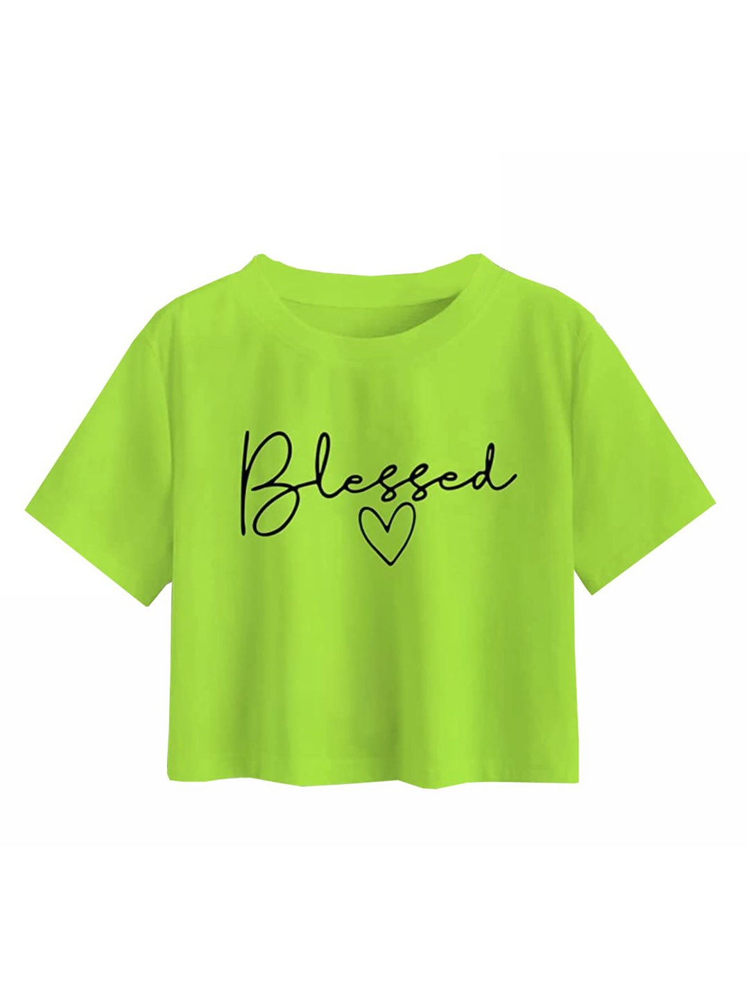

LOVO Girl Print Round Neck Short Sleeves Cotton Crop Top, Green