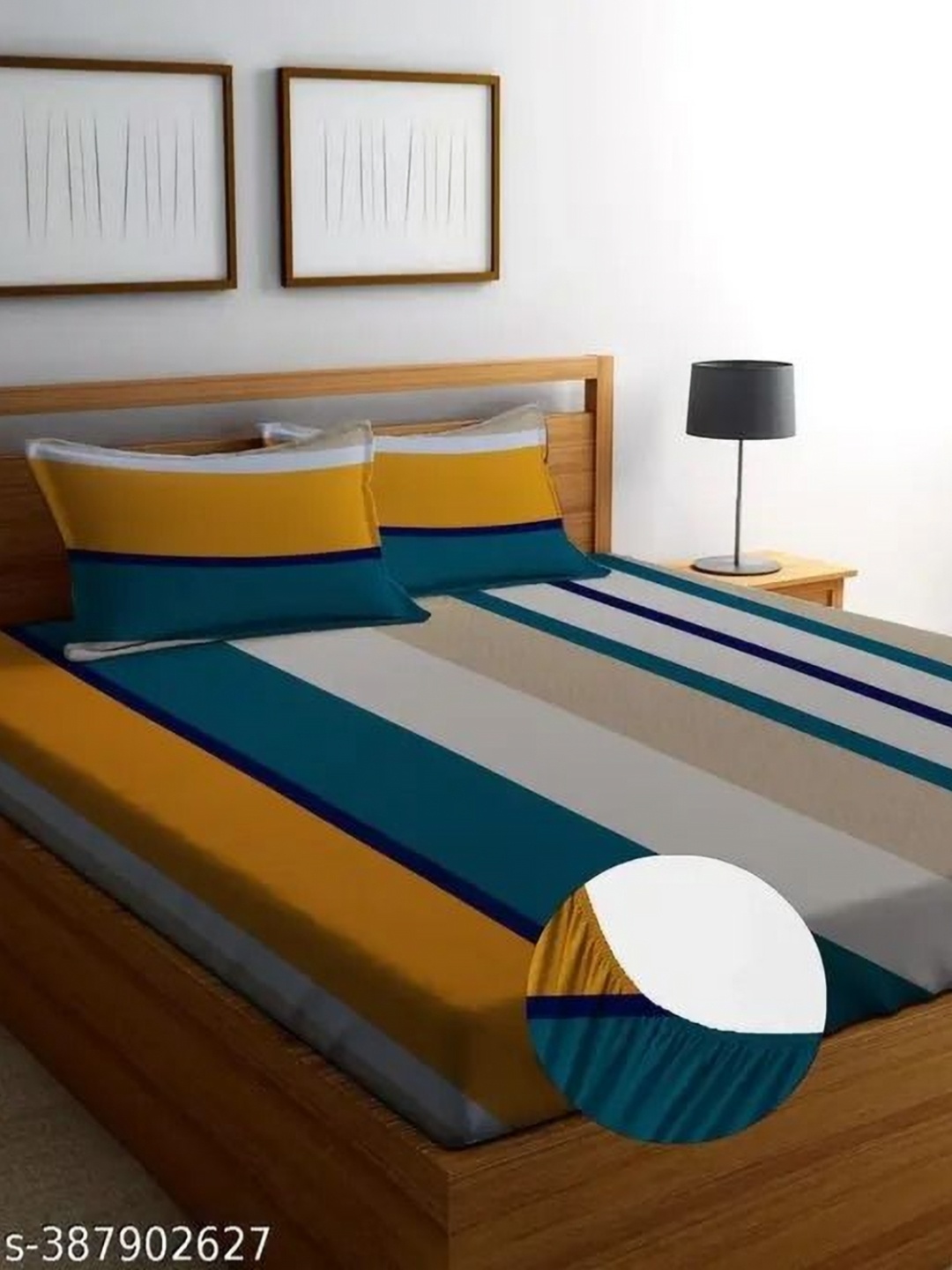 

YaAkholic Yellow & Blue Striped Microfiber 210 TC Fitted King Bedsheet Set-1.98 m X 1.82 m