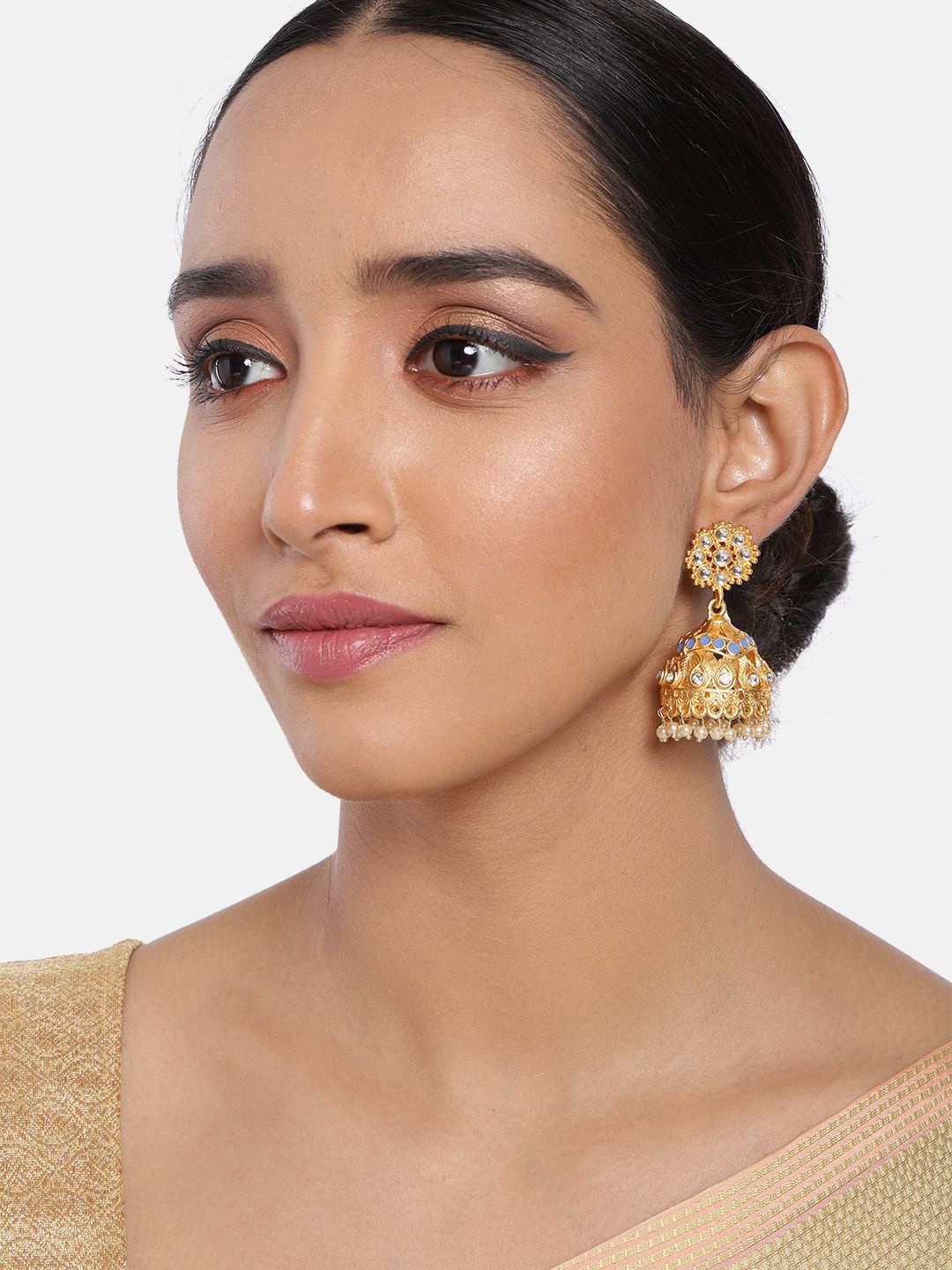 

Anouk Gold-Plated Kundan Studded Dome Shaped Jhumka