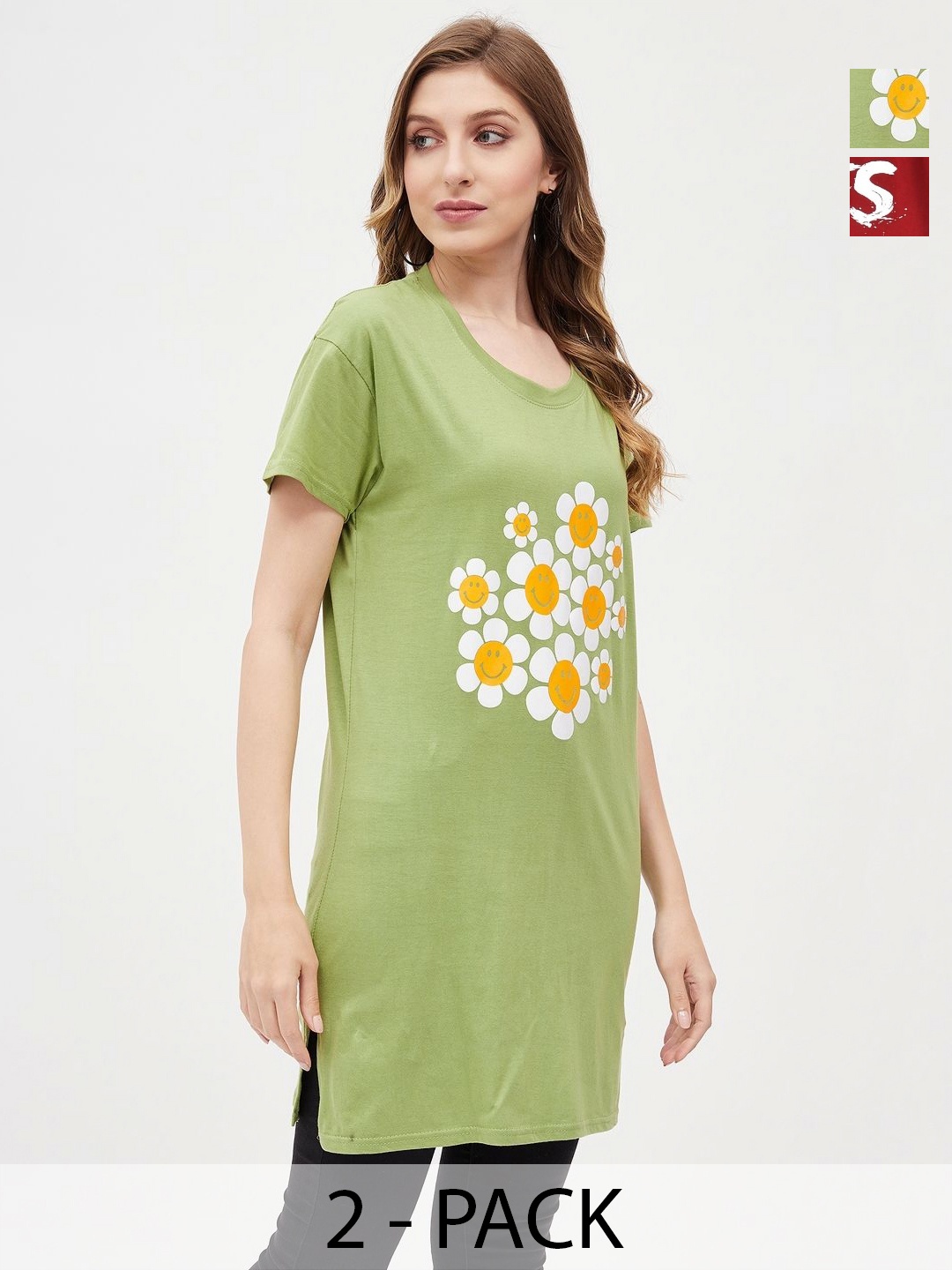 

Dreambe Women Floral 2 Printed Applique T-shirt, Multi