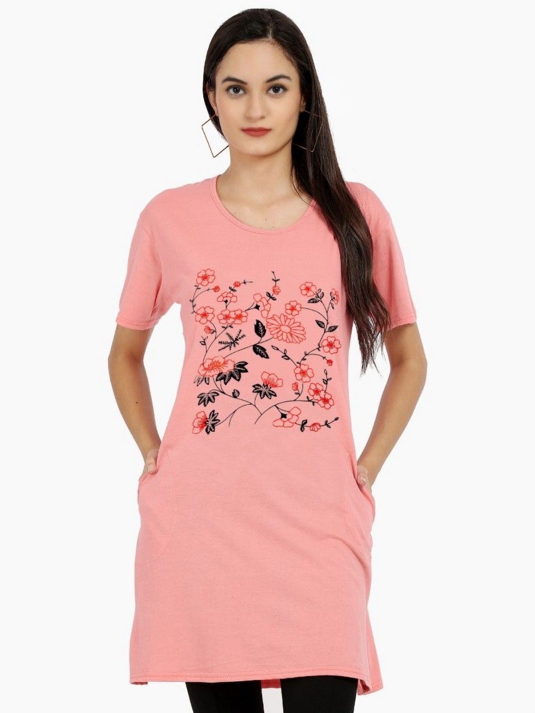 

DDASPRATION Women Floral Printed T-shirt, Peach