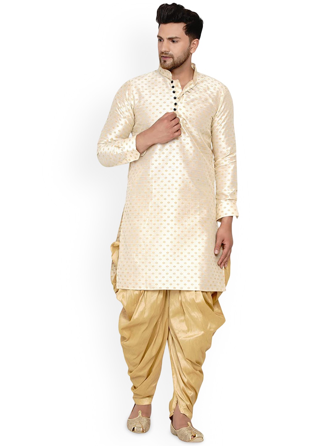 

VEERA PARIDHAAN Floral Woven Design Mandarin Collar Banarasi Straight Kurta, Beige