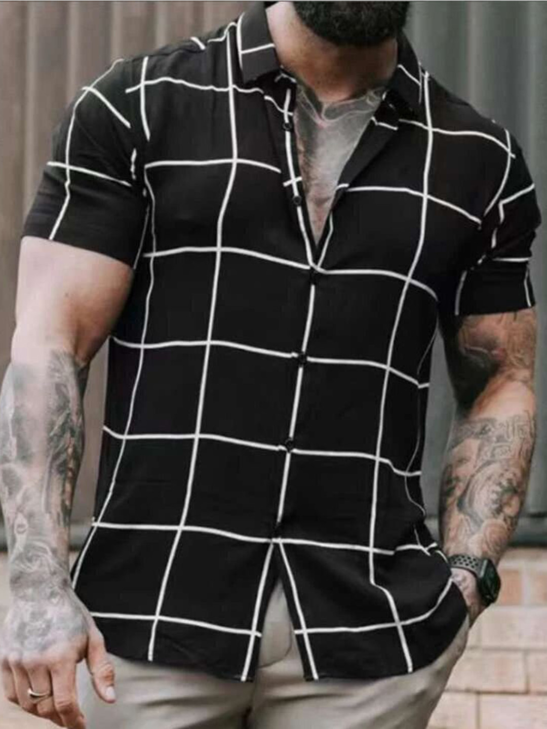 

Metronaut Men Windowpane Checks Opaque Casual Shirt, Black