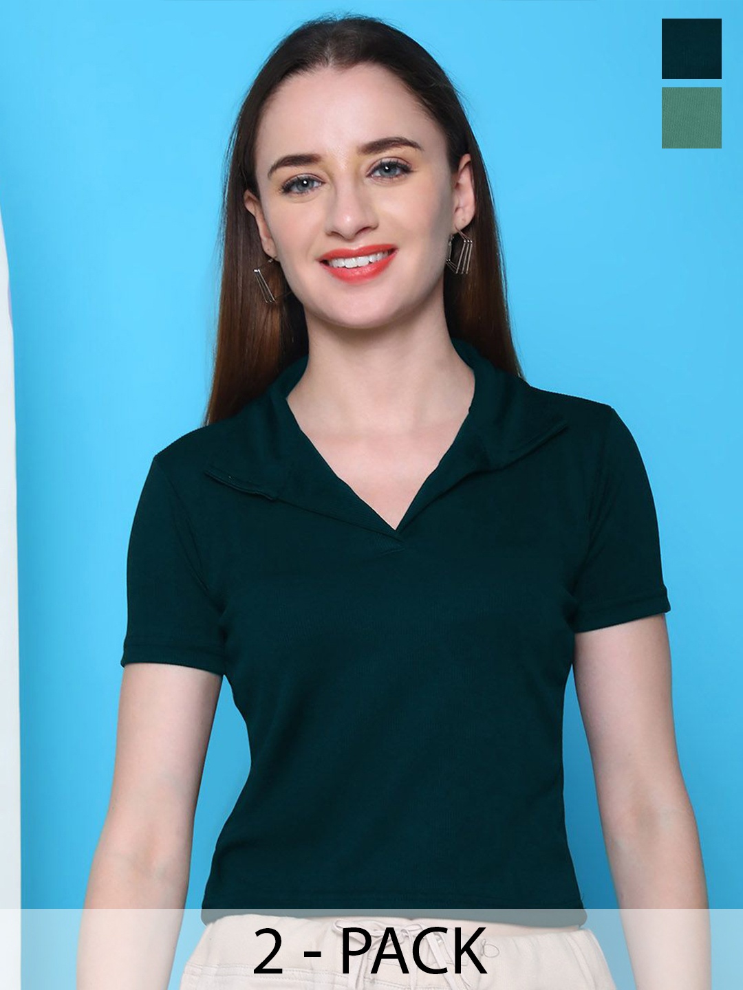 

Tromko Pack Of 2 Polo Coller Crop Top, Green