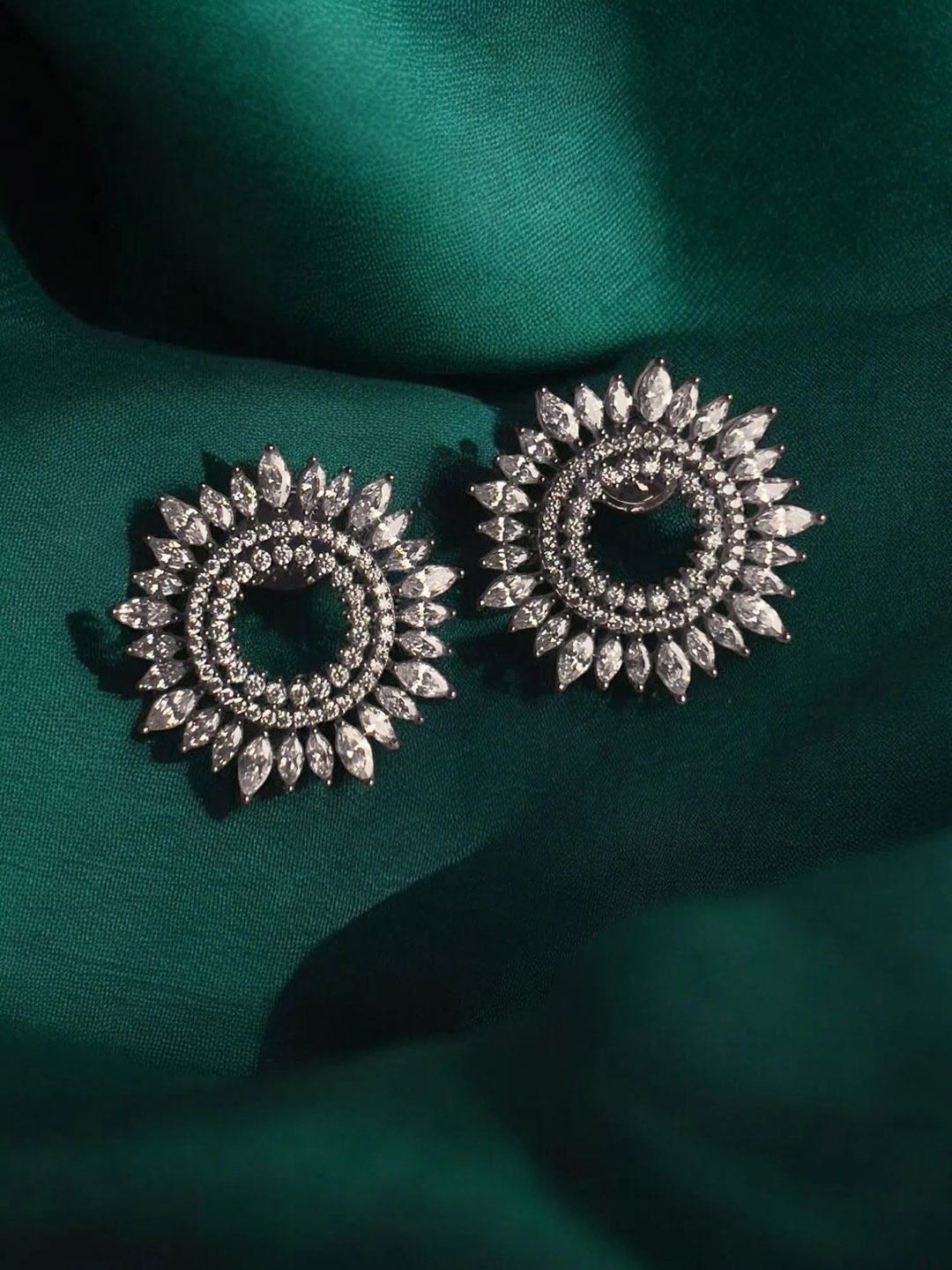 

VOGUE BY RITU Sunburst CZ Studded Contemporary Studs Earrings, Silver