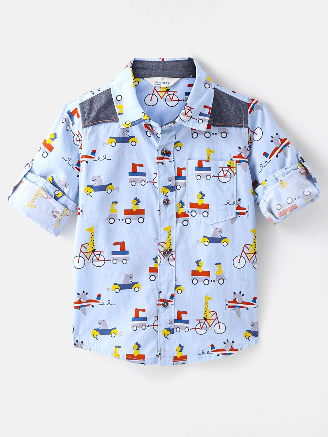 

Infinity Boys Opaque Printed Casual Shirt, Blue