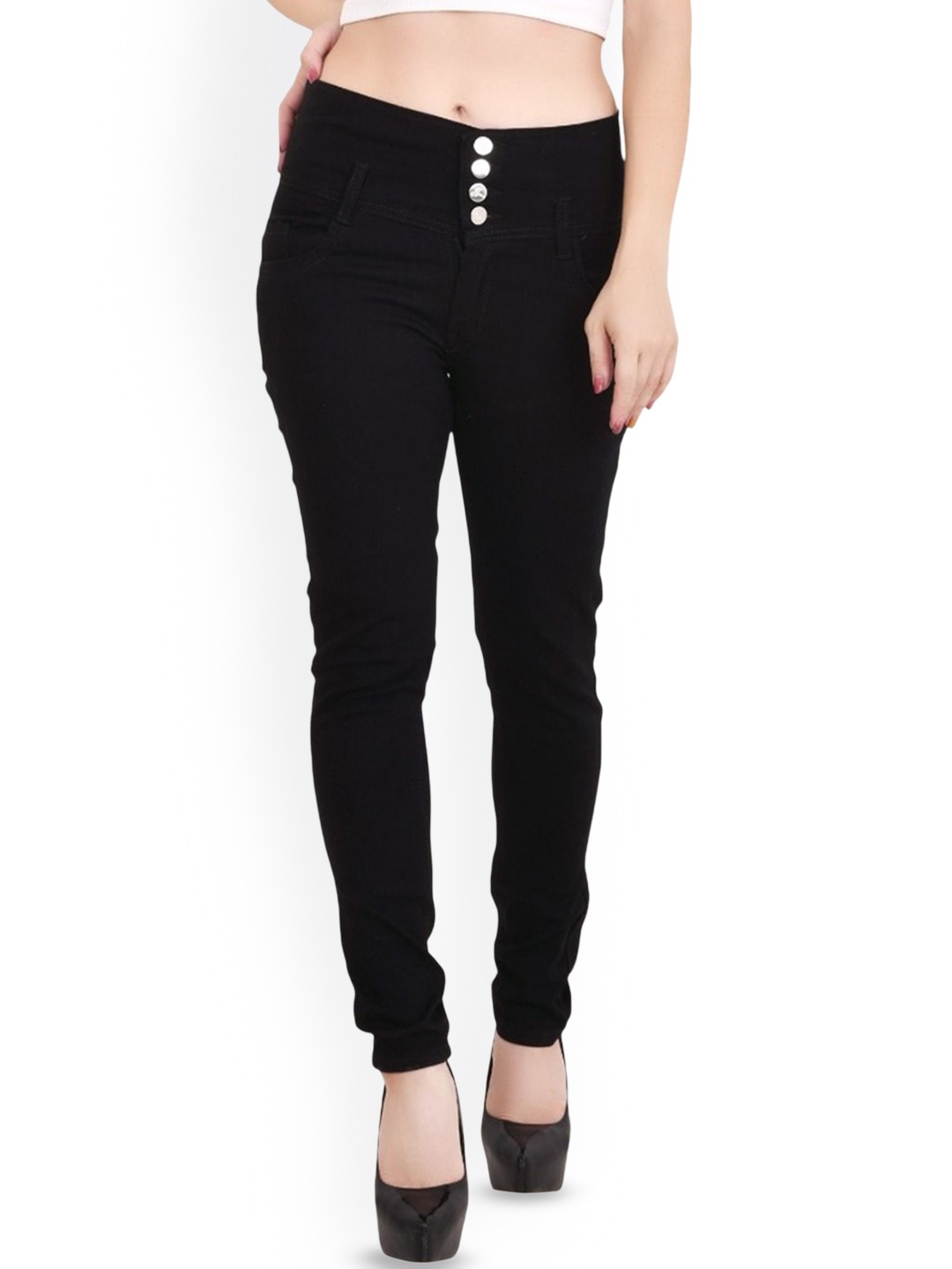 

LINARIA Women Classic Slim Fit Slash Knee Jeans, Black