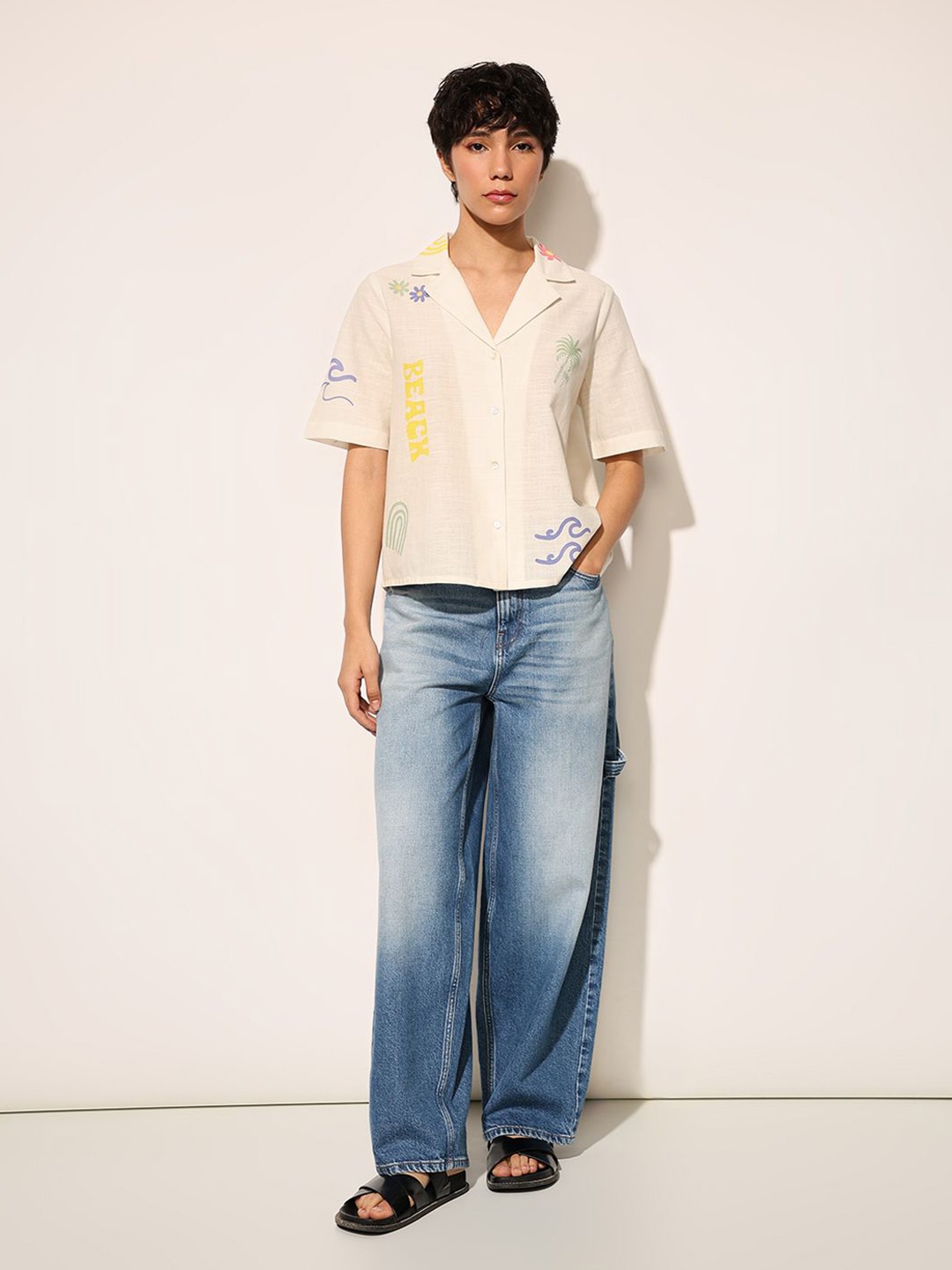 

ONLY Women Opaque Printed Casual Shirt, Cream