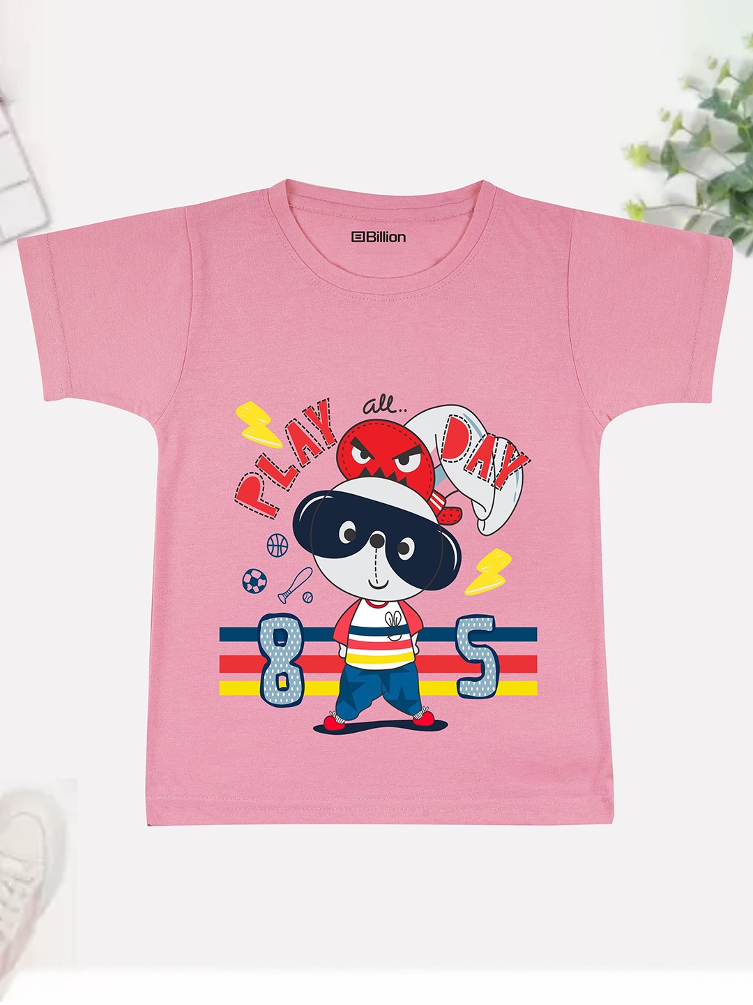 

Billion Boys Printed Bio Finish Applique T-shirt, Pink