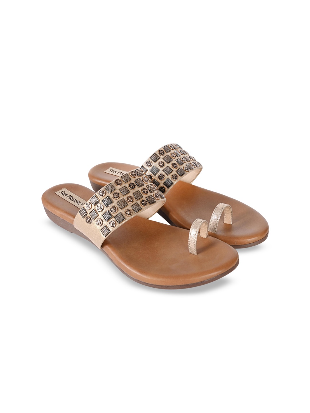 

San Marino by Shoe Bank Women Embellished Ethnic One Toe Flats, Brown