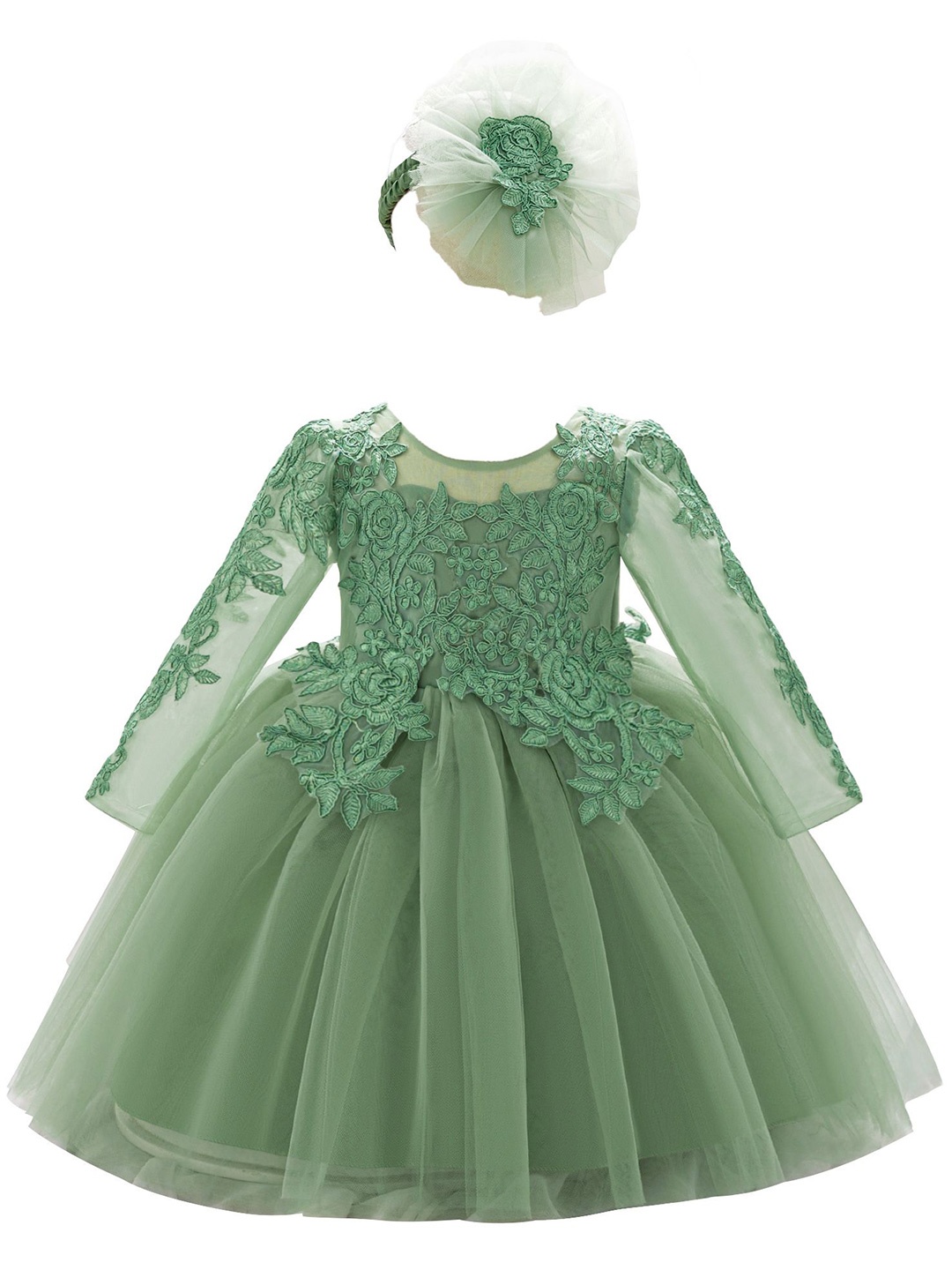 

StyleCast x Revolte Girls Self Design Round Neck Fit & Flare Dress, Green