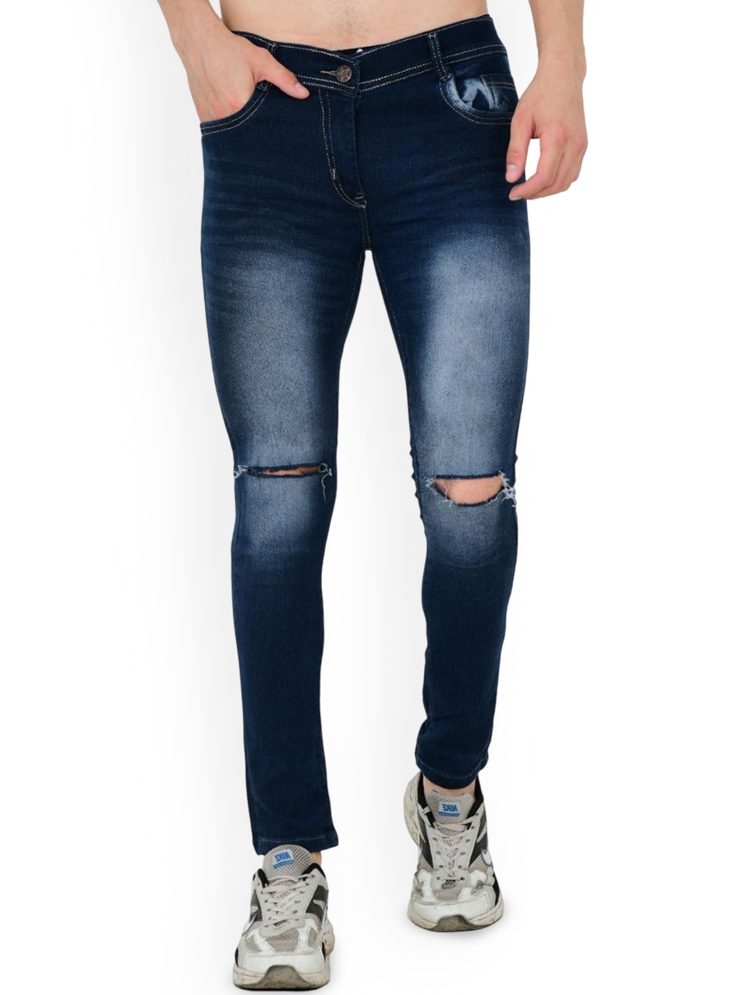 

LINARIA Men Classic Slim Fit Slash Knee Light Fade Jeans, Blue
