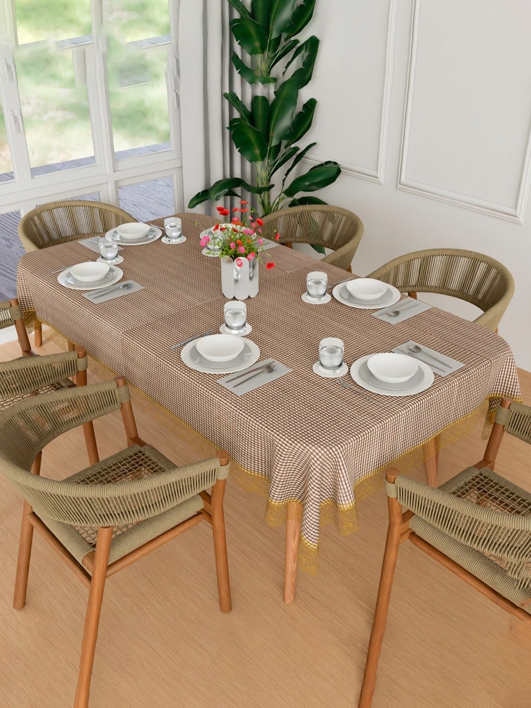 

Aura Brown Geometric Printed Waterproof 6-Seater 1.52 m x 2.3 m PVC Table Cover