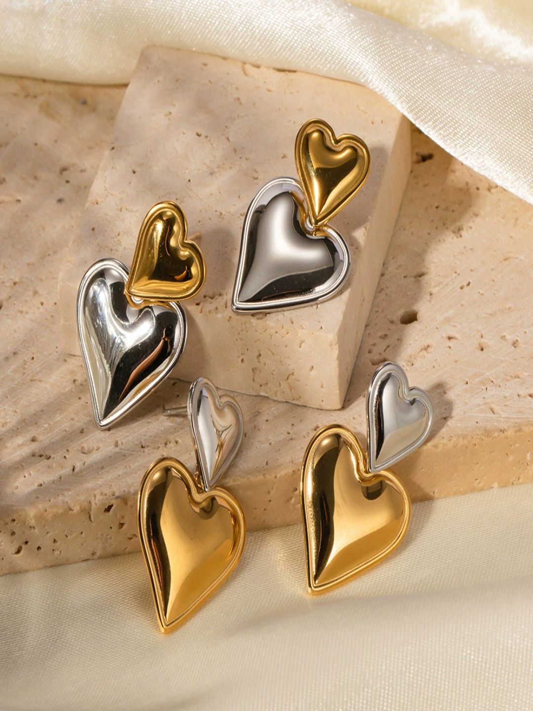 

AQUASTREET 18K Gold-Plated Stainless Steel Heart Shaped Drop Earrings