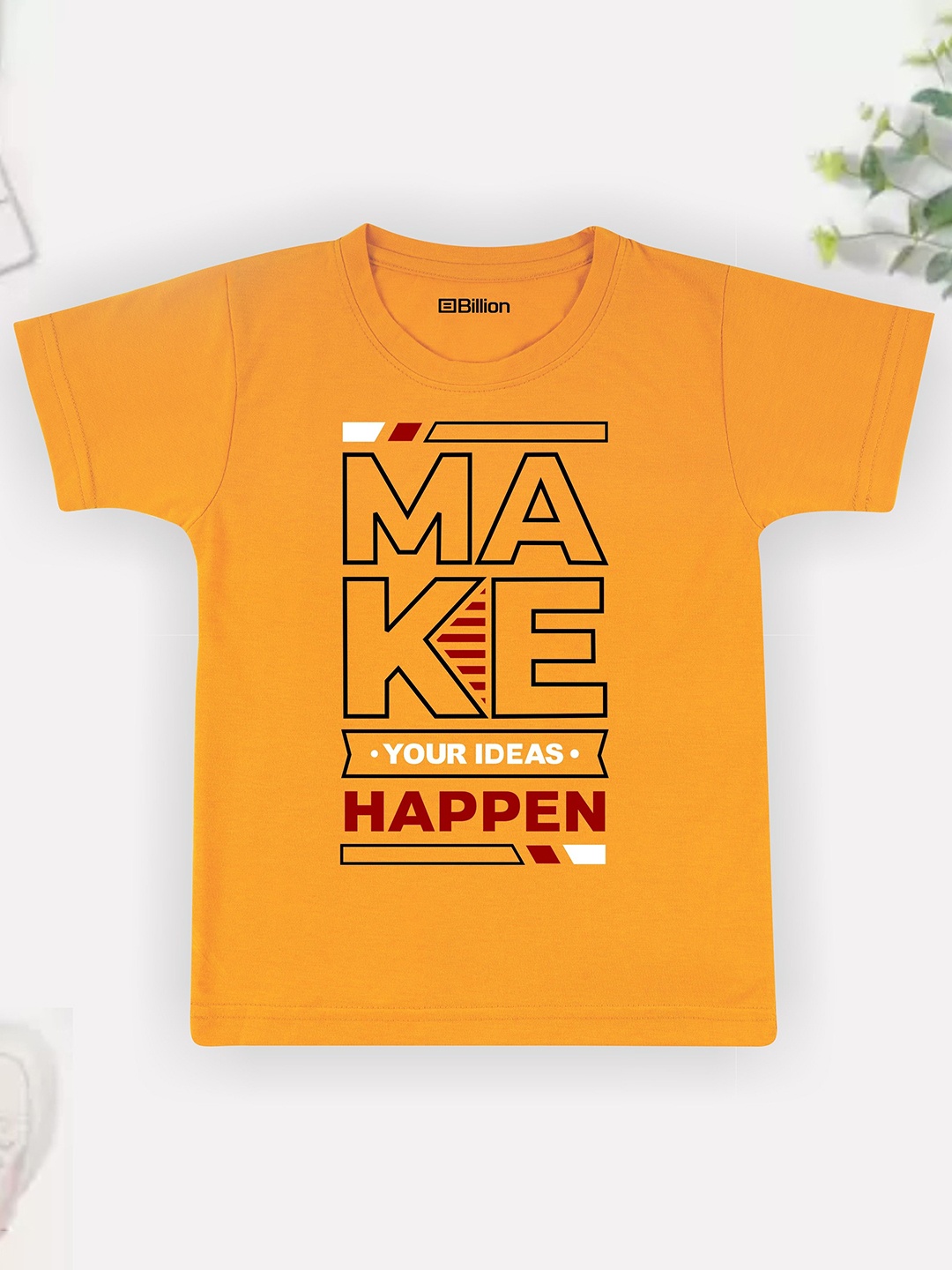 

Billion Boys Printed Bio Finish Applique T-shirt, Mustard