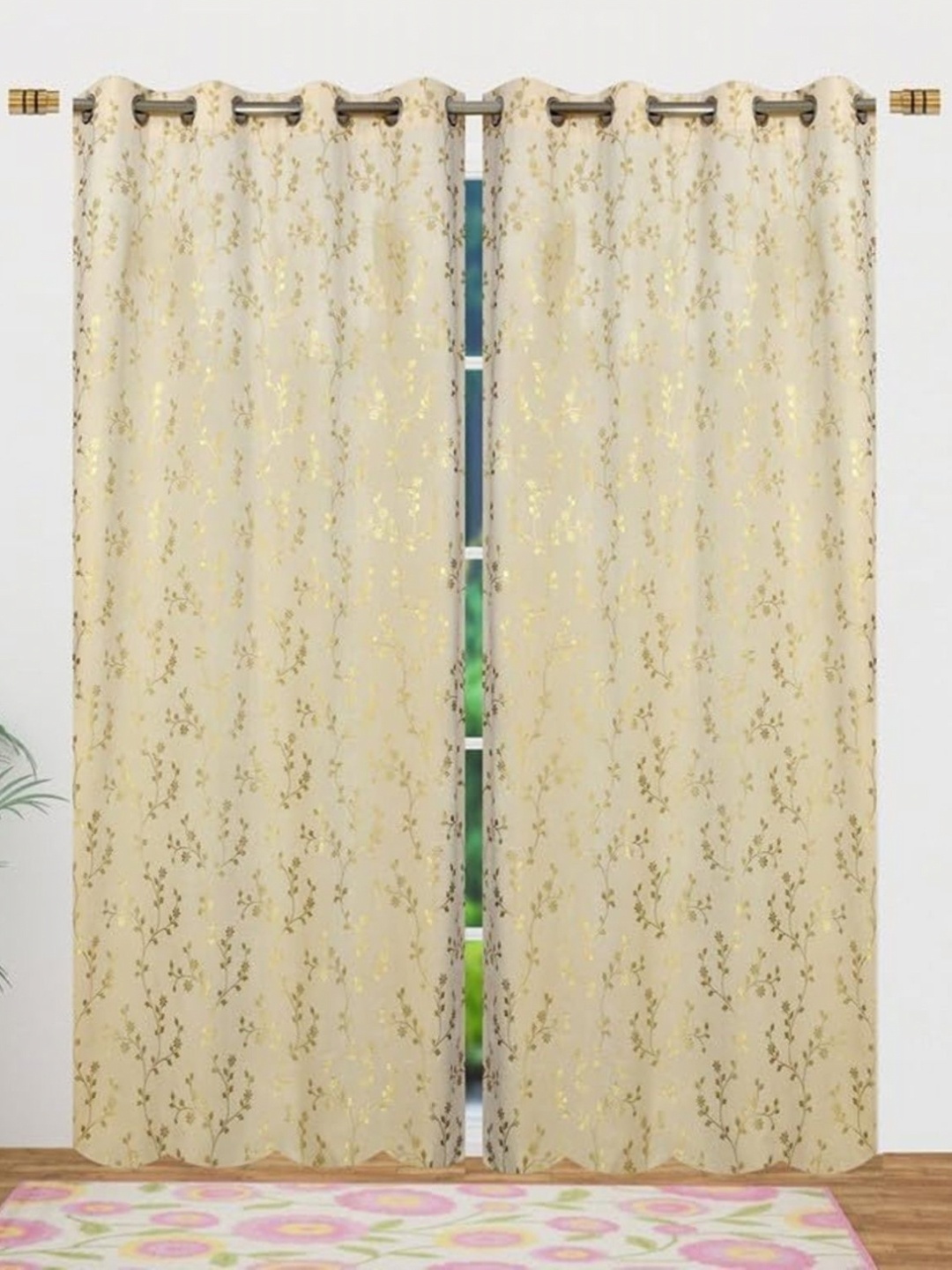 

Galaxy Home Decor Cream-Coloured 2 Pieces Floral Room Darkening Window Curtain