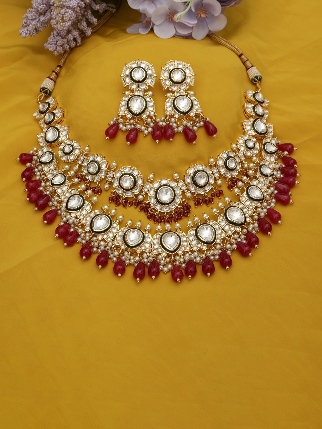 

Chaandi Rivaaz Gold-Plated Kundan Studded & Beaded Layered Jewellery Set