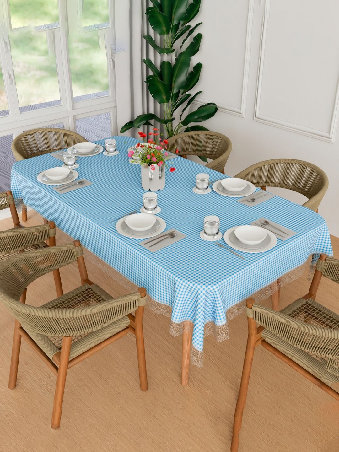

Aura Blue Barik Check Waterproof 6-Seater 1.52 m x 2.3 m PVC Table Cover
