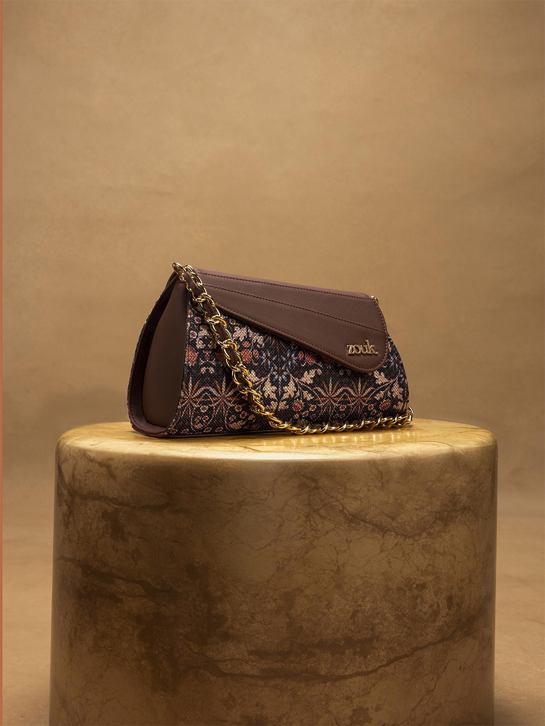 

ZOUK Floral Printed Half Moon Sling Bag with Tasselled, Multi