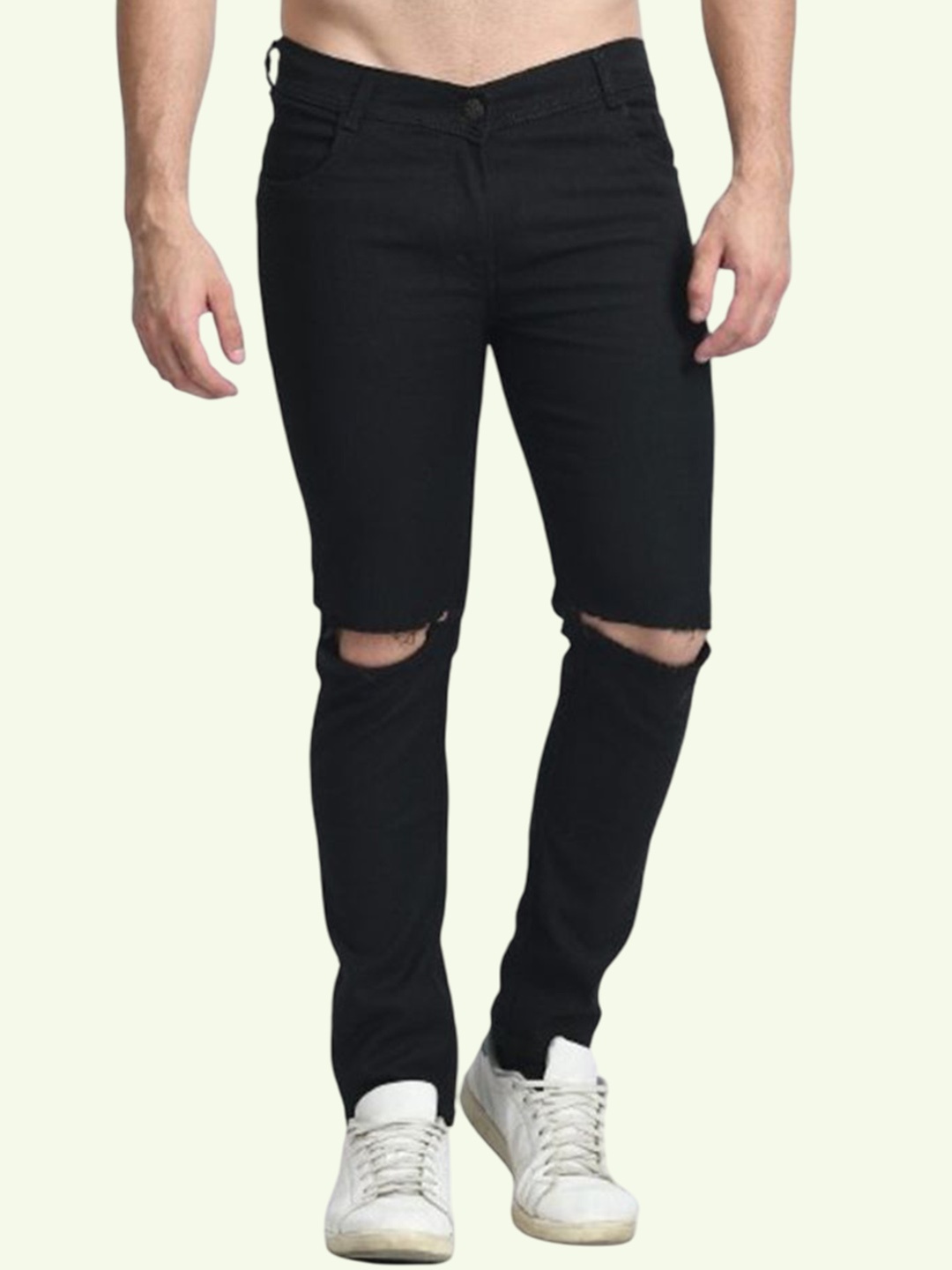 

LINARIA Men Classic Slim Fit Slash Knee Jeans, Black