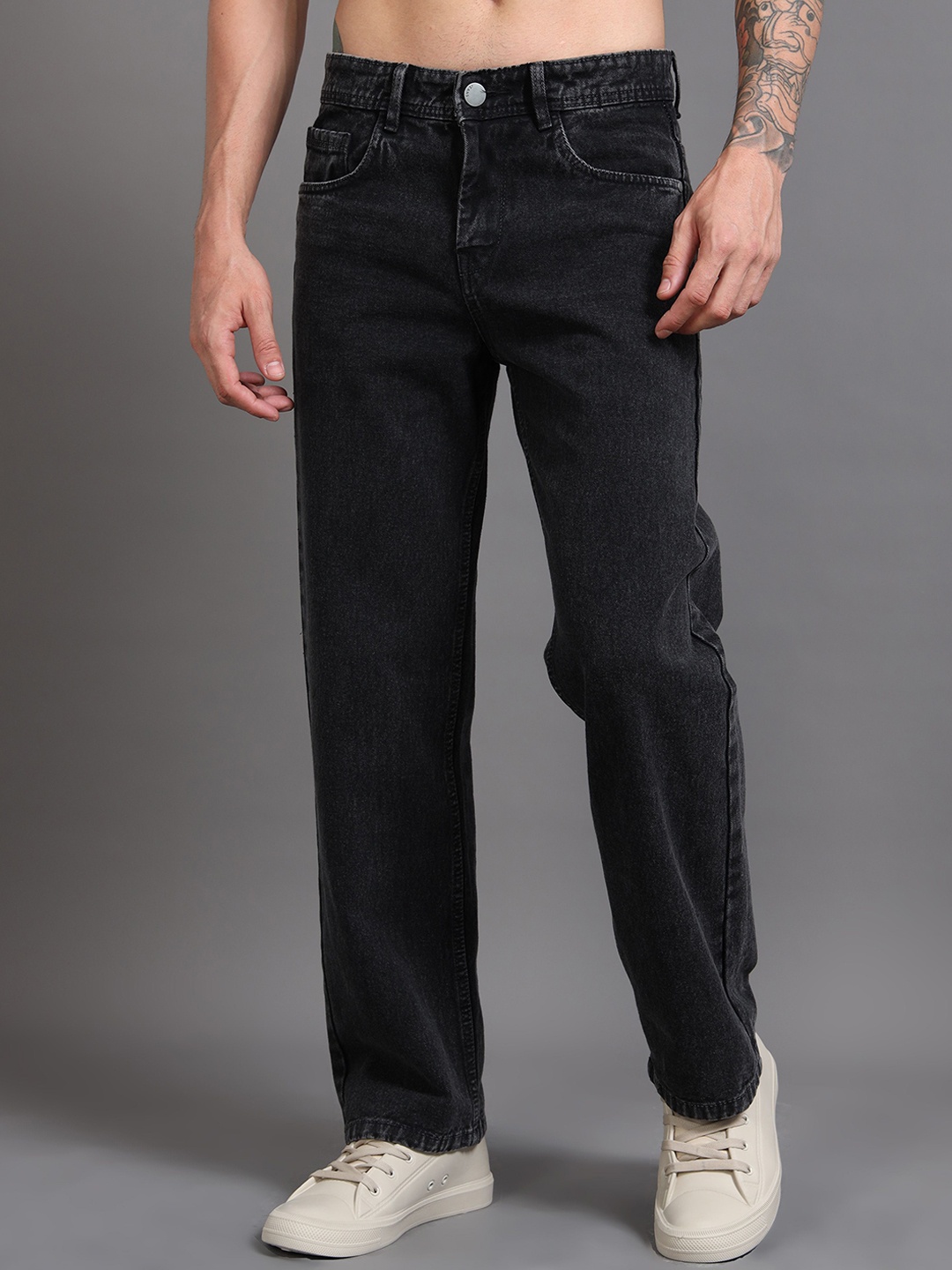 

Kolor Fusion Men Loose Baggy Mid-Rise Light Fade Cotton Jeans, Charcoal